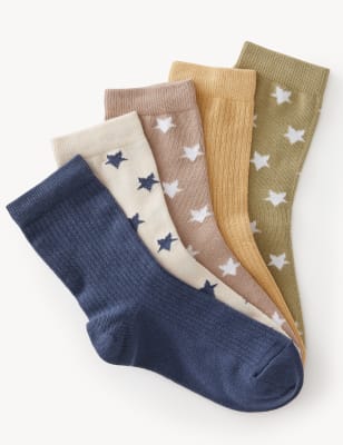 

Unisex,Boys,Girls M&S Collection 5pk Cotton Rich Stars & Ribbed Socks - Multi, Multi
