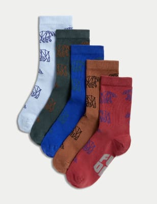 5pk Cotton Rich Bear Socks - OM