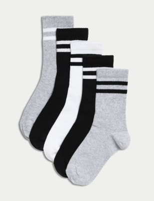 5pk Cotton Rich Ribbed Striped Socks