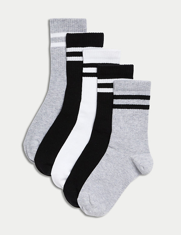 5pk Cotton Rich Ribbed Striped Socks - AU