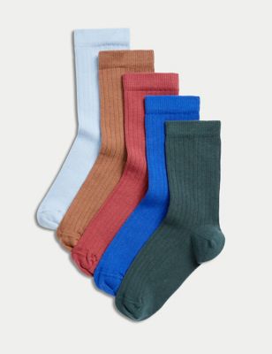 5pk Cotton Rich Ribbed Socks | M&S Collection | M&S