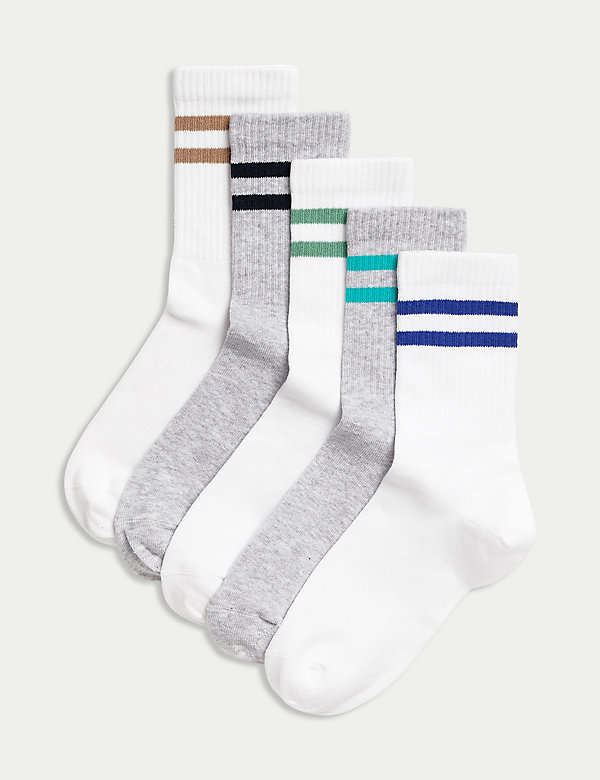 5er-Pack gestreifte, knöchelhohe Socken mit hohem Baumwollanteil und Rippenmuster (22,5–40,5) - AT