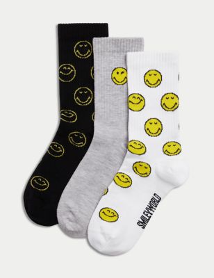 M&S Cotton Blend SmileyWorld® Ribbed Socks (8.5 Small - 7 Large) - 12+3+ - Multi, Multi