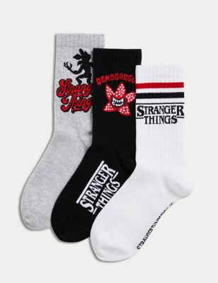 3pk Cotton Blend Stranger Things™ Ribbed Socks (12.5 Large - 7 Large)