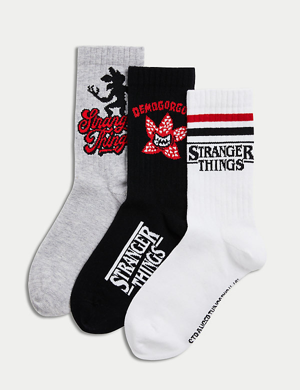 3 paar geribbelde Stranger Things™-sokken van katoenmix (maat 31-40,5) - BE