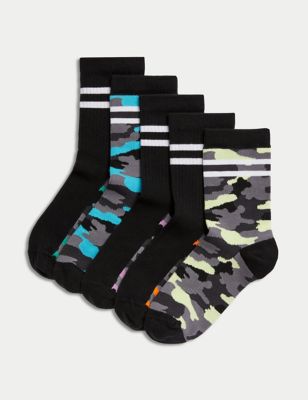 M&S 5pk Cotton Rich Camouflage Socks (6 Small - 7 Large) - 6-8+ - Multi, Multi