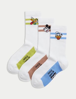 M&S 3pk Cotton Rich Disney Ribbed Socks (8.5 Small - 7 Large) - 12+3+ - Multi, Multi