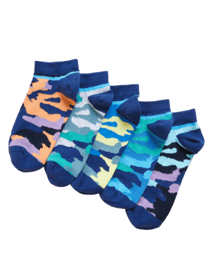 

Boys M&S Collection 5pk Cotton Rich Camo Trainer Liner Socks - Multi, Multi