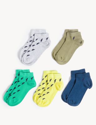 Pack de 5 pares de calcetines Trainer Liners™ de algodón con diseño de rayo - US