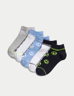 M&S Boy's 5pk Cotton Rich Football Trainer Liners - 8-12 - Multi, Multi