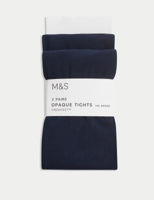 M&S Girls 2pk 100 Denier School Tights (6-14 Yrs) - 6-7 Y - Navy, Navy,Grey,Black