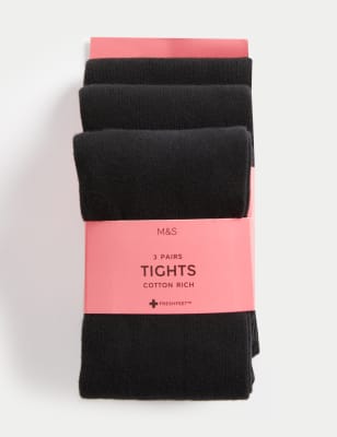 M&S Girls 3pk of School Tights (2-16 Yrs) - 5-6 Y - Black, Black