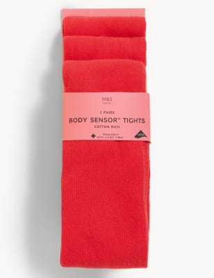 

Girls M&S Collection 3pk of Body Sensor™ School Tights - Red, Red