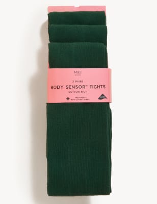 

Girls M&S Collection 3pk of Body Sensor™ School Tights - Green, Green