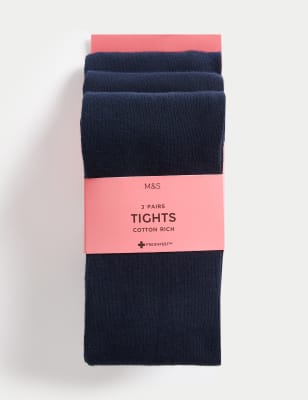 M&S Girls 3pk of School Tights (2-16 Yrs) - 8-9 Y - Navy, Navy