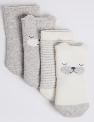 Lot de 4&nbsp;paires de chaussettes b&eacute;b&eacute;s en coton &eacute;ponge &agrave; motif ourson