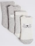 4pk of Bear Terry Baby Socks (0-12 Mths)