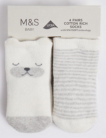 4pk of Bear Terry Baby Socks (0-12 Mths)