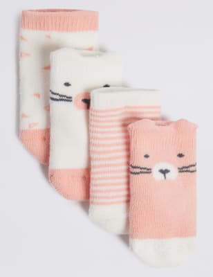 Lot de 4&nbsp;paires de chaussettes b&eacute;b&eacute;s en coton &eacute;ponge &agrave; motif ourson