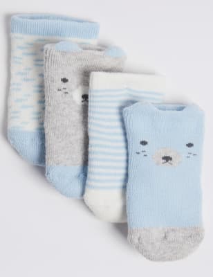 Lot de 4&nbsp;paires de chaussettes b&eacute;b&eacute;s en coton &eacute;ponge &agrave; motif ourson