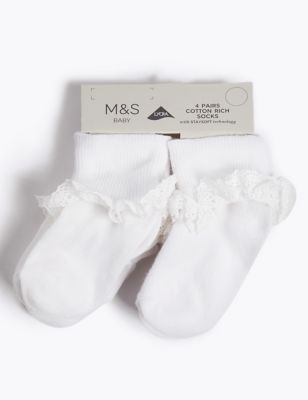 M&S Girls 4pk of Frill Baby Socks (0-24 Mths)