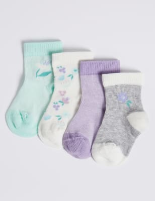 Lot de 4&nbsp;paires de chaussettes b&eacute;b&eacute;s &agrave; imprim&eacute; fleuri