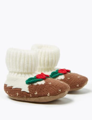Chaussons montants &agrave; motif pudding de No&euml;l