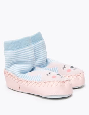 Chaussons style mocassin motif lapin