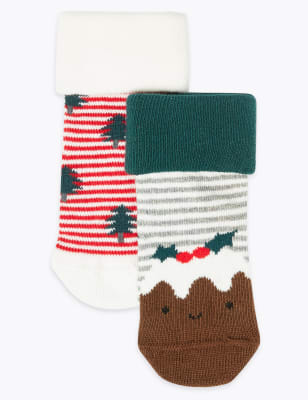 Lot de 2&nbsp;paires de chaussettes &agrave; imprim&eacute; No&euml;l