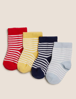 

M&S Collection Pack de 4 pares de calcetines de diseño de rayas de algodón para bebé (0-24 meses) - Multi, Multi