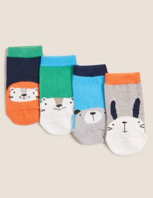 Lot de 4 paires de chaussettes bébés en coton à motif animal (jusqu'au 24 mois) - Multi