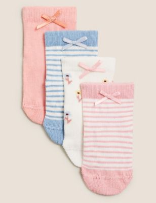 Lot de 4 paires de chaussettes bébés en coton à motif fleuri et rayures (jusqu'au 24 mois) - Light C