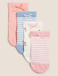 4pk Cotton Floral & Striped Baby Socks (0-24 Mths)