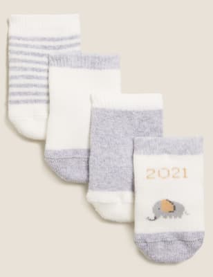 

Unisex,Boys,Girls M&S Collection 4pk Cotton Rich Born in 2021 Terry Socks (0-12 Mths) - Ivory, Ivory