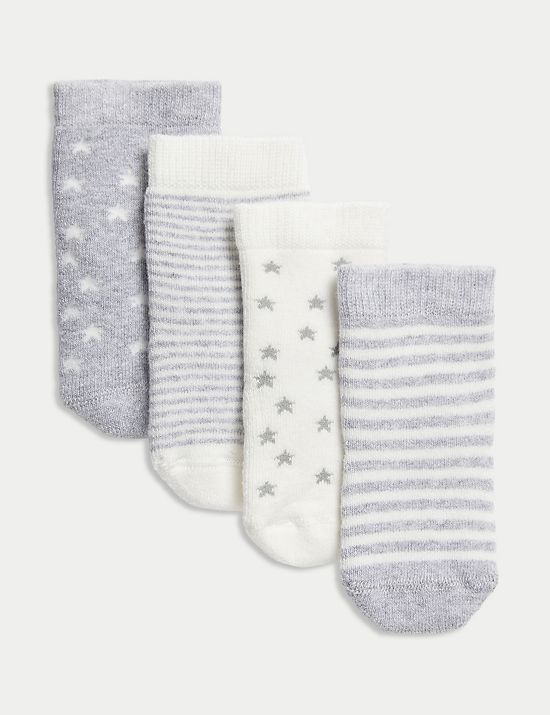 4pk Cotton Rich Terry Baby Socks (0-24 Mths)