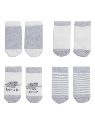 

Unisex,Boys,Girls M&S Collection 4pk Cotton Rich Born in 2022 Baby Socks (7lbs - 12 Mths) - Grey Mix, Grey Mix