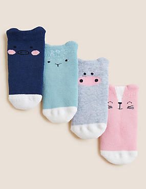 4 件装高含棉量 Terry 动物图案婴幼儿袜（0-3 岁）