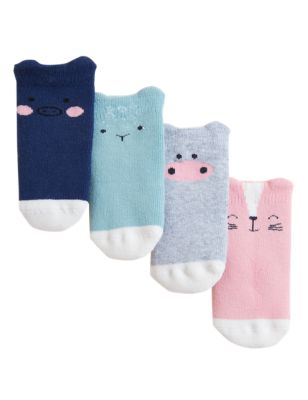 

Unisex,Boys,Girls M&S Collection 4pk Cotton Rich Terry Animal Baby Socks (0-3 Yrs) - Multi, Multi