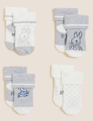 Marks And Spencer Unisex,Boys,Girls M&S Collection 4pk Cotton Rich Peter Rabbit Baby Socks (7lbs - 3 Yrs) - White Mix