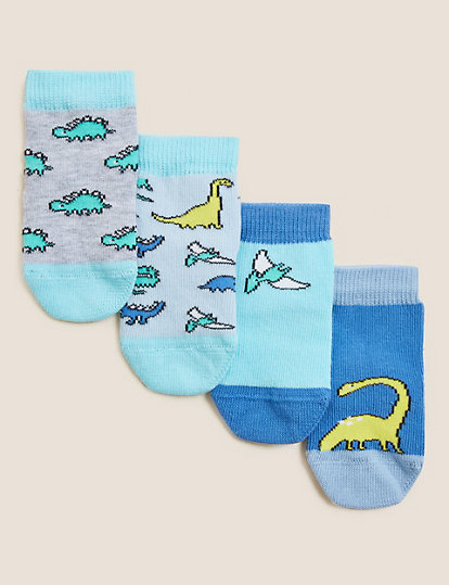 4pk Cotton Rich Dinosaur Baby Socks (0-3 Yrs)