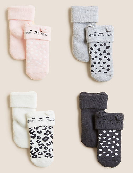 Marks And Spencer Girls M&S Collection 4pk Cotton Rich Leopard Baby Socks (0-3 Yrs) - Multi, Multi