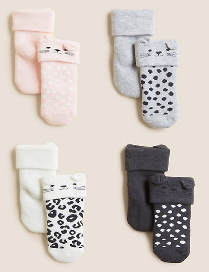 4pk Cotton Rich Leopard Baby Socks (0-3 Yrs)