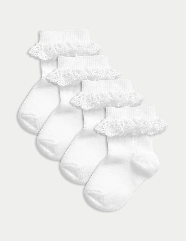 4pk Cotton Rich Ribbed Frill Baby Socks (0-3 Yrs) - IS