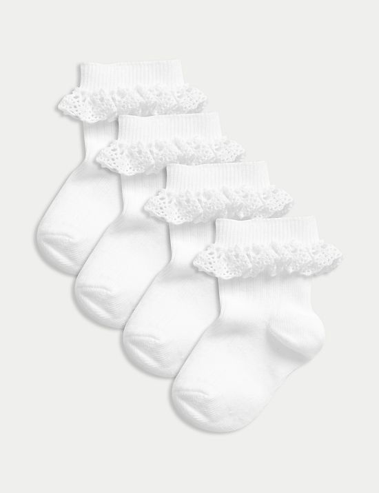 Lot de 4&nbsp;paires de chaussettes bébés en coton à motif côtelé et volants (jusqu'au 3&nbsp;ans)