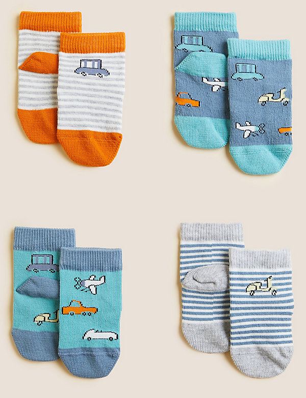 4pk Cotton Rich Transport Print Baby Socks (0-3 Yrs) - LT