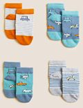 Pack de 4 pares de calcetines de algodón para bebés con estampado de medios de transporte (0-3&nbsp;años)