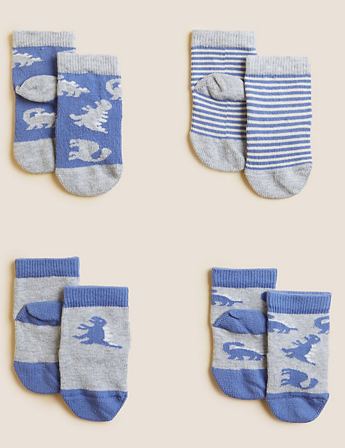 Marks And Spencer Boys M&S Collection 4pk Cotton Rich Dinosaur Baby Socks (0-3 Yrs) - Multi