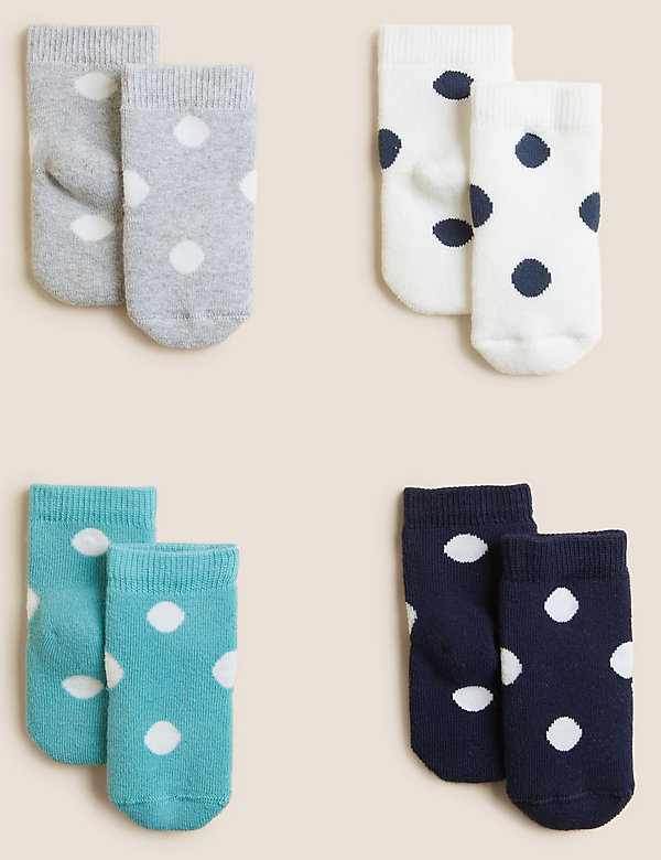 4pk Cotton Rich Spotty Baby Socks 7lbs Marks & Spencer Clothing Underwear Socks 
