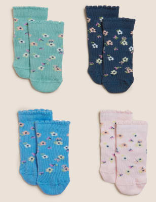 Marks And Spencer Girls M&S Collection 4pk Cotton Rich Floral Baby Socks (0-24 Mths) - Multi, Multi