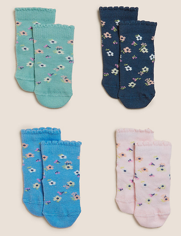 4pk Cotton Rich Floral Baby Socks (0-24 Mths) - JE